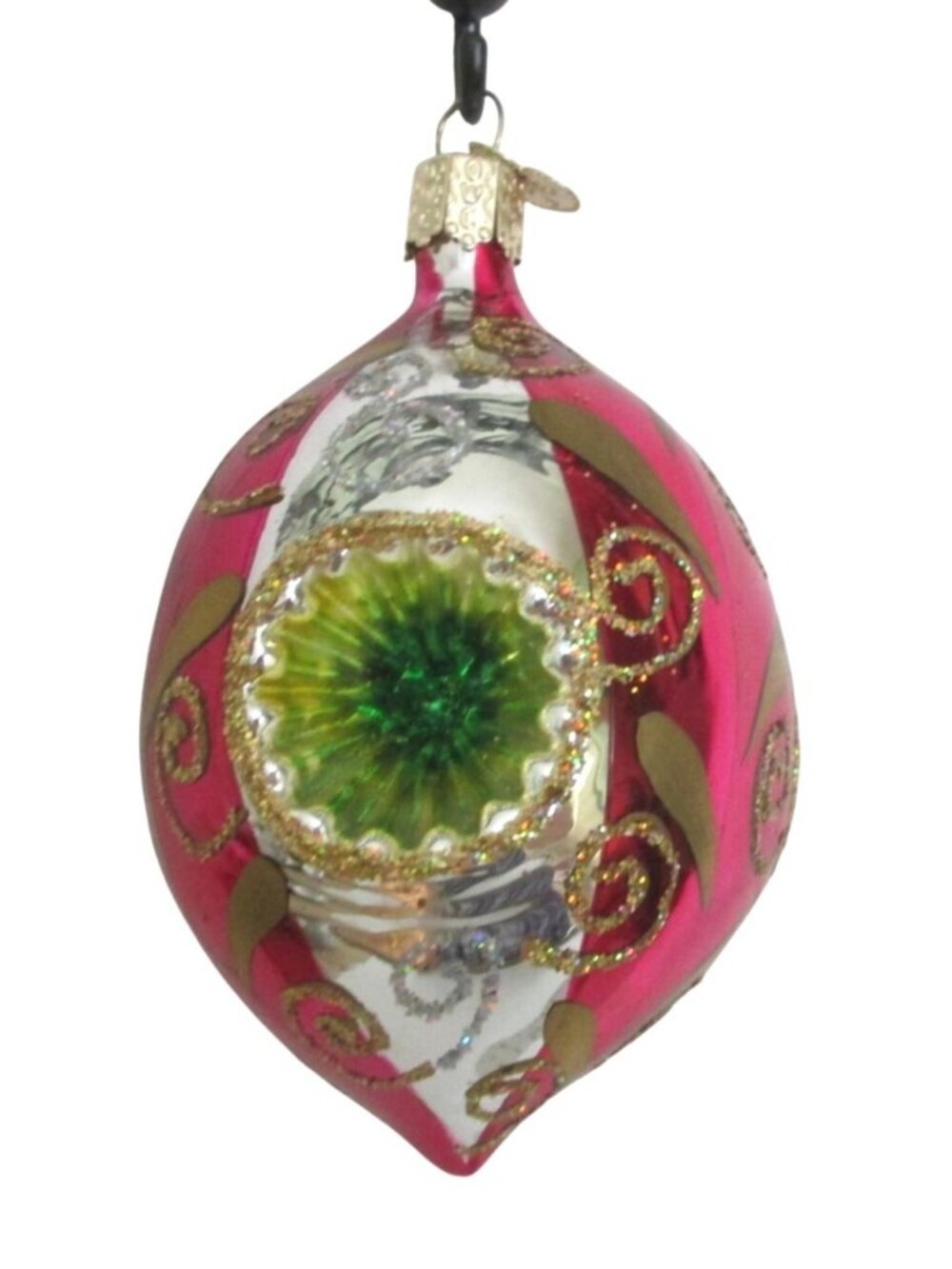 Vintage Old World Christmas Teardrop Indent Glass Christmas Ornament Bauble 4 In